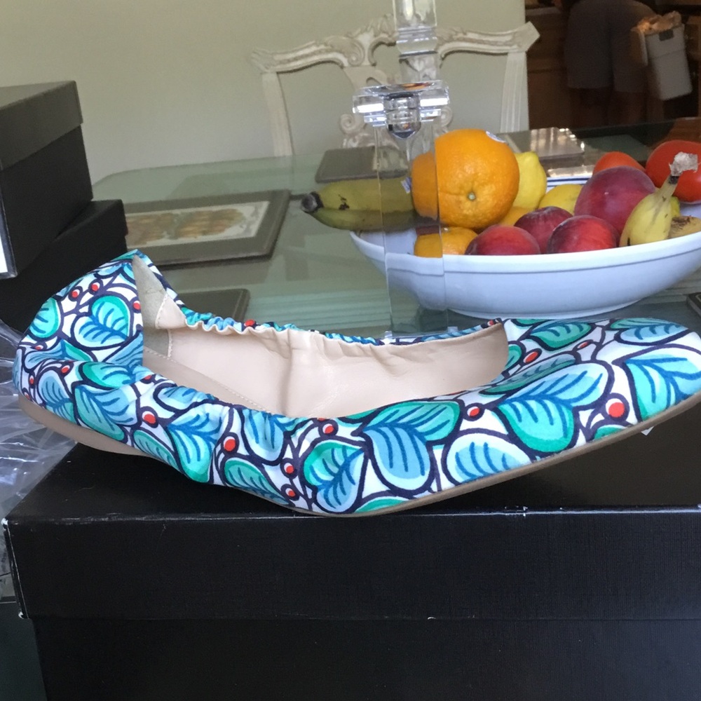 J. Crew Blue and Aqua Floral Ballet Flat
